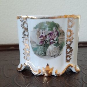 Victorian-Style Porcelain Toothpick Holder with Gold Gilding